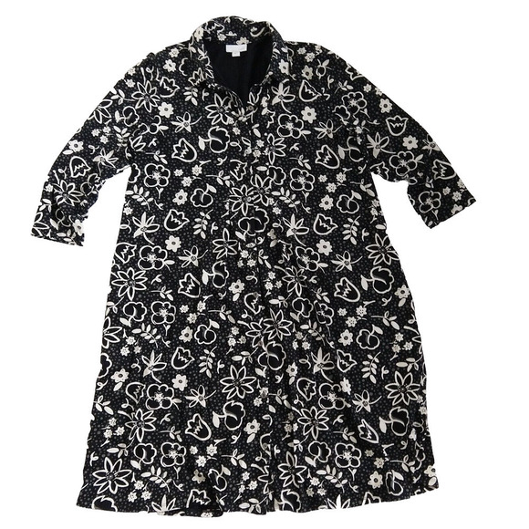 J Jill Floral Pima Cotton Blend A Line Shirt Dress Size S Black White Jersey - Picture 3 of 8